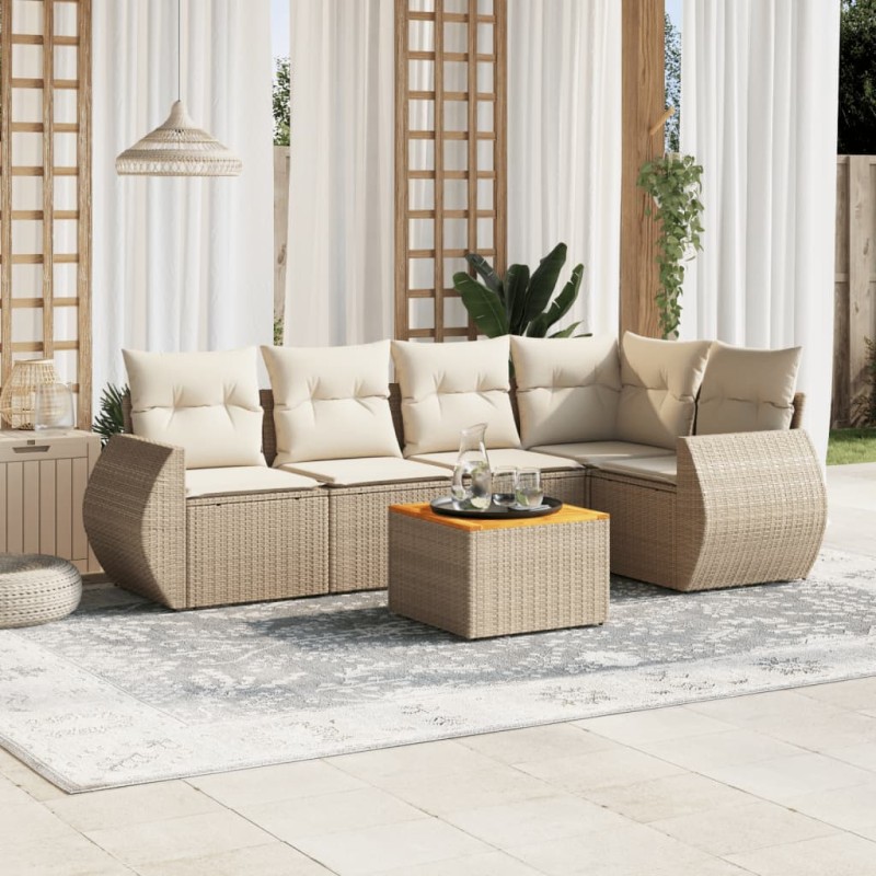 vidaXL Juego de sofás jardín con cojines 6 pzas ratán sintético beige