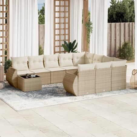 vidaXL Set de sofás de jardín 11pzas con cojines ratán sintético beige