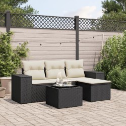 vidaXL Set de muebles de jardín 5 pzas y cojines ratán sintético negro