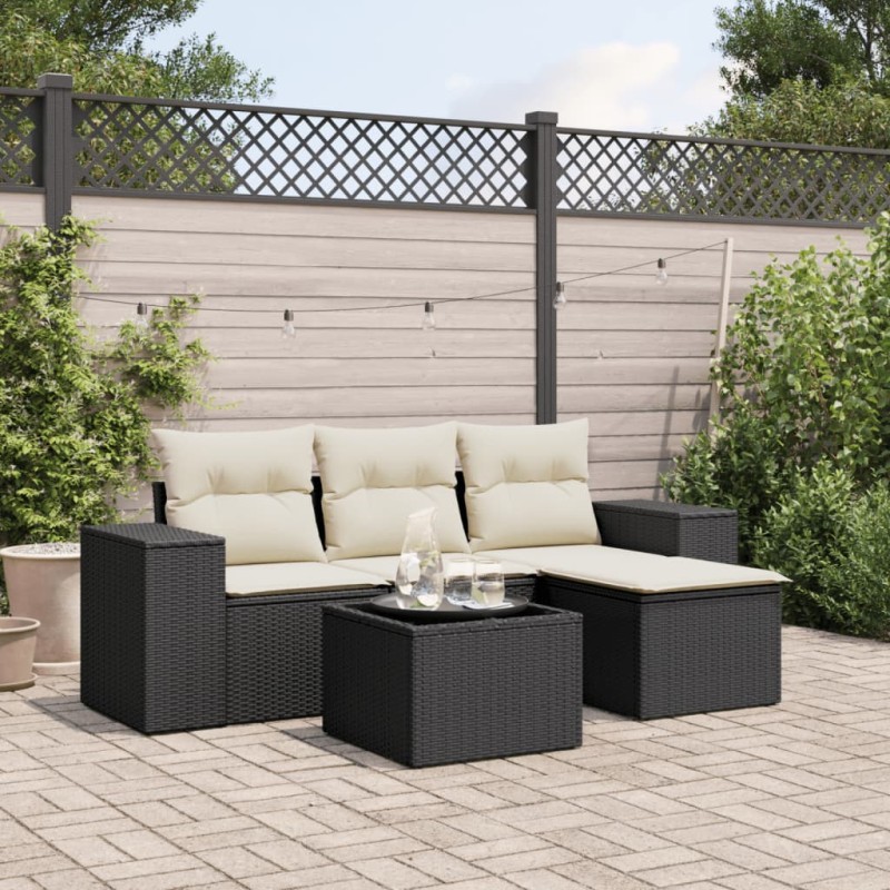 vidaXL Set de muebles de jardín 5 pzas y cojines ratán sintético negro vidaXL Set de muebles de jardín 5 pzas y cojines ratán sintético negro