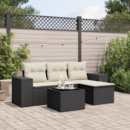 vidaXL Set de muebles de jardín 5 pzas y cojines ratán sintético negro