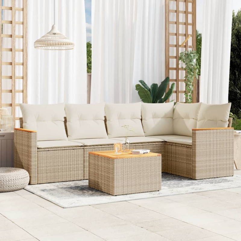 vidaXL Juego de sofás jardín con cojines 6 pzas ratán sintético beige vidaXL Juego de sofás jardín con cojines 6 pzas ratán sintético beige
