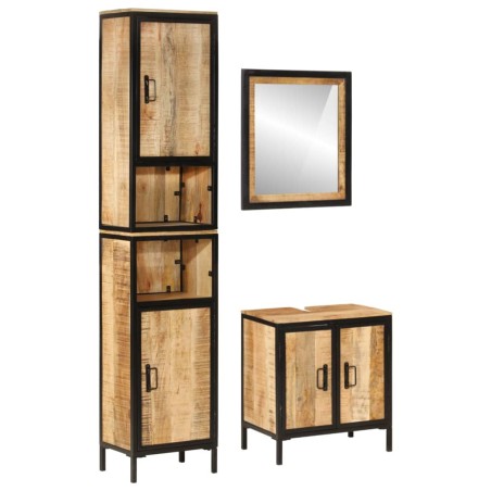vidaXL Conjunto de muebles de baño 3 pzas madera maciza mango y hierro