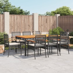 vidaXL Set de comedor de jardín 9 pzas y cojines ratán sintético negro
