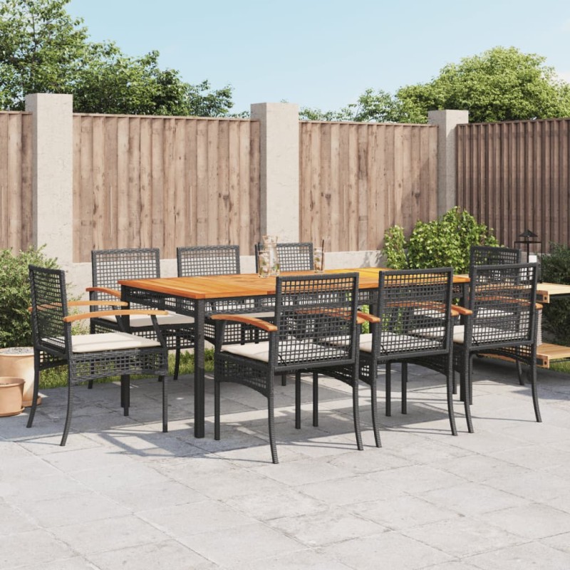 vidaXL Set de comedor de jardín 9 pzas y cojines ratán sintético negro vidaXL Set de comedor de jardín 9 pzas y cojines ratán sintético negro