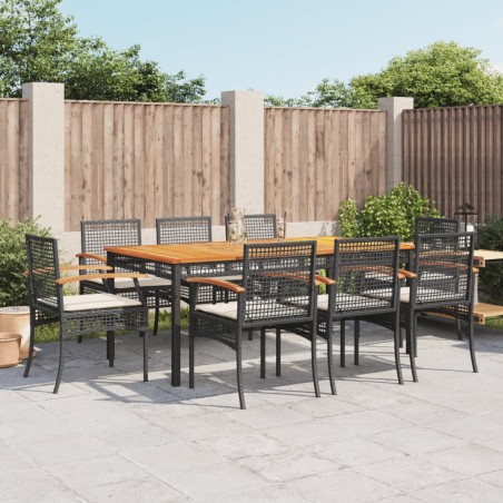 vidaXL Set de comedor de jardín 9 pzas y cojines ratán sintético negro