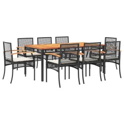 vidaXL Set de comedor de jardín 9 pzas y cojines ratán sintético negro