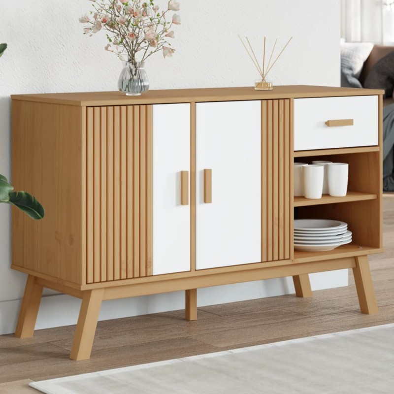vidaXL Aparador OLDEN madera maciza pino blanco y marrón 114x43x73,5cm vidaXL Aparador OLDEN madera maciza pino blanco y marrón 114x43x73,5cm