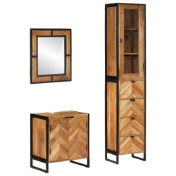 vidaXL Conjunto de muebles baño 3 pzas madera maciza acacia y hierro