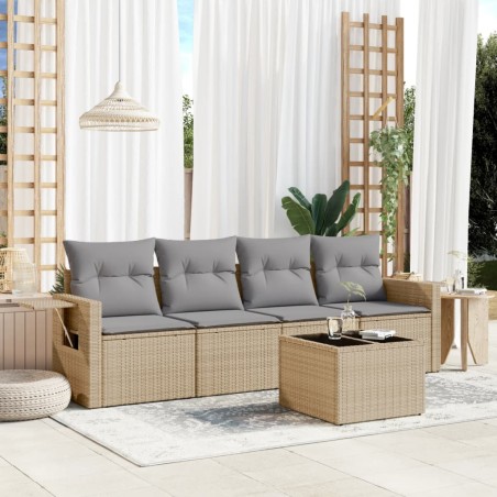 vidaXL Juego de sofás jardín con cojines 5 pzas ratán sintético beige
