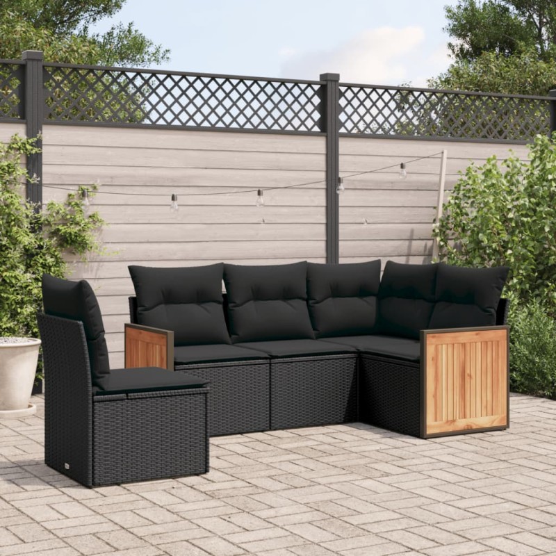 vidaXL Set de muebles de jardín 5 pzas y cojines ratán sintético negro vidaXL Set de muebles de jardín 5 pzas y cojines ratán sintético negro