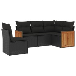 vidaXL Set de muebles de jardín 5 pzas y cojines ratán sintético negro