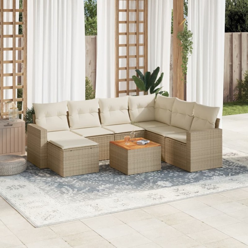 vidaXL Juego de sofás de jardín con cojines beige 8 pzas ratán PE vidaXL Juego de sofás de jardín con cojines beige 8 pzas ratán PE