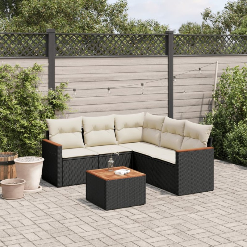 vidaXL Set de sofás de jardín 6 piezas y cojines ratán sintético negro vidaXL Set de sofás de jardín 6 piezas y cojines ratán sintético negro
