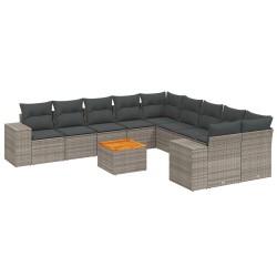 vidaXL Set de sofás de jardín 11 pzas y cojines ratán sintético gris