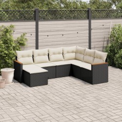 vidaXL Set de comedor de jardín 7 pzas y cojines ratán sintético negro