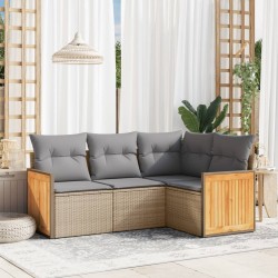 vidaXL Juego de sofás jardín con cojines 4 pzas ratán sintético beige