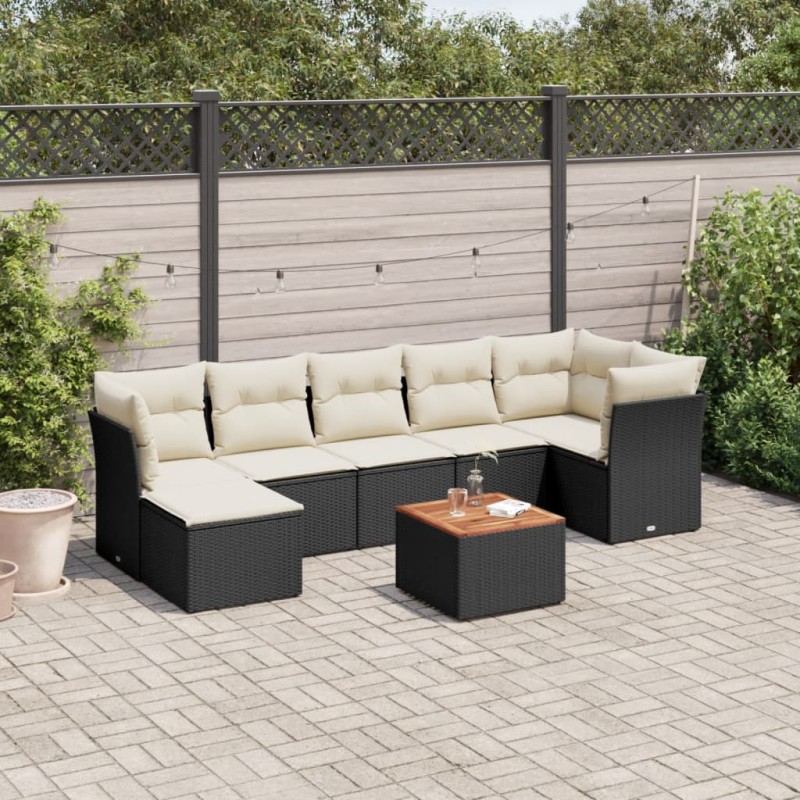 vidaXL Set de sofás de jardín 8 piezas y cojines ratán sintético negro vidaXL Set de sofás de jardín 8 piezas y cojines ratán sintético negro