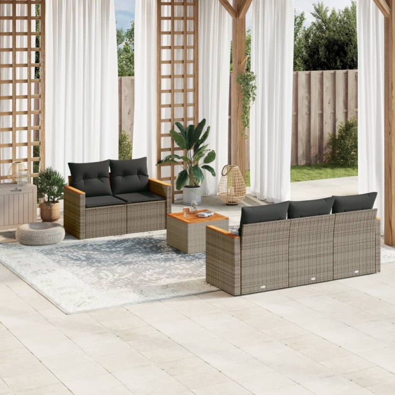 vidaXL Set de muebles de jardín 6 pzas y cojines ratán sintético gris vidaXL Set de muebles de jardín 6 pzas y cojines ratán sintético gris