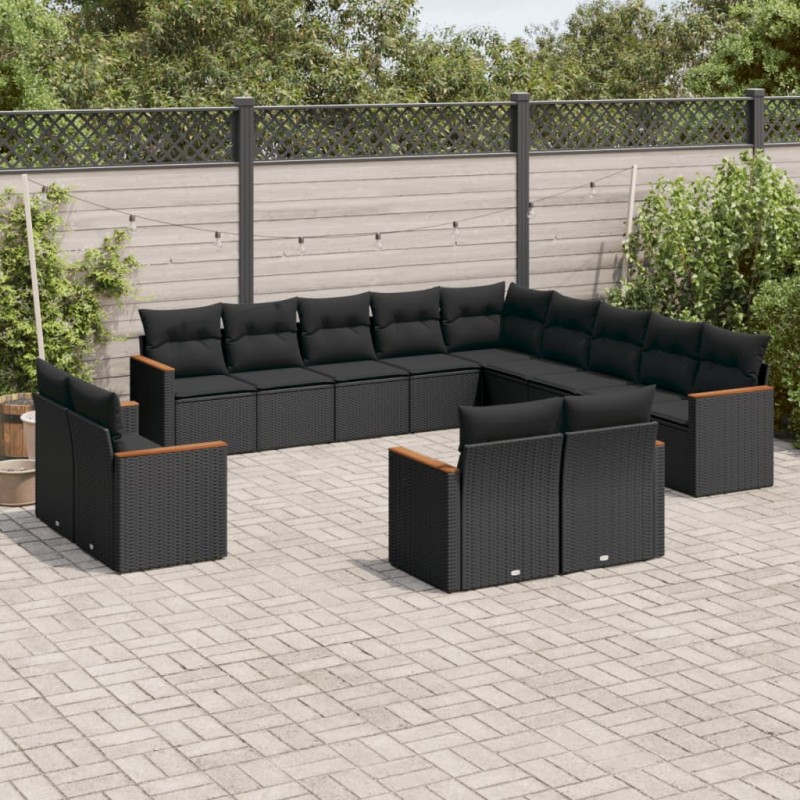vidaXL Set de sofás de jardín y cojines 13 pzas ratán sintético negro vidaXL Set de sofás de jardín y cojines 13 pzas ratán sintético negro