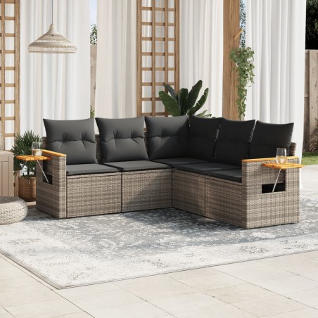 vidaXL Juego de sofás jardín con cojines 5 pzas ratán sintético gris