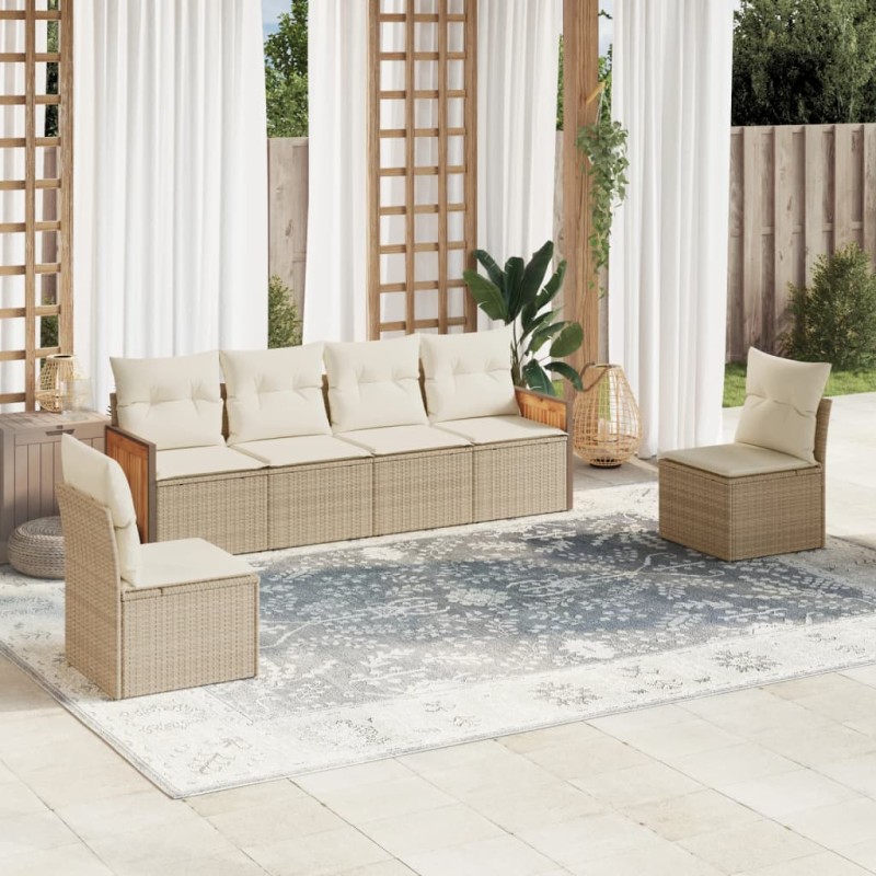 vidaXL Juego de sofás jardín con cojines 6 pzas ratán sintético beige vidaXL Juego de sofás jardín con cojines 6 pzas ratán sintético beige