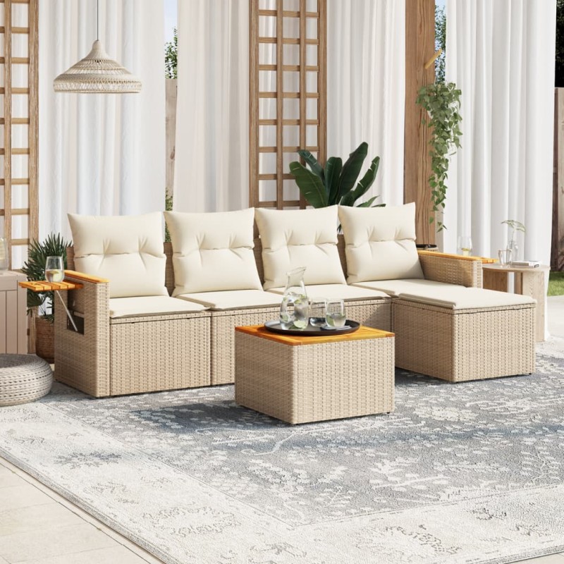 vidaXL Juego de sofás jardín con cojines 6 pzas ratán sintético beige vidaXL Juego de sofás jardín con cojines 6 pzas ratán sintético beige