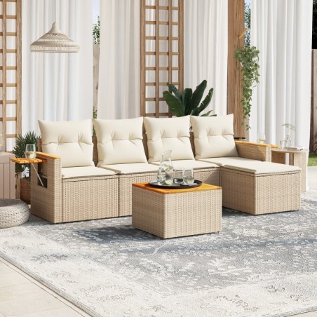 vidaXL Juego de sofás jardín con cojines 6 pzas ratán sintético beige