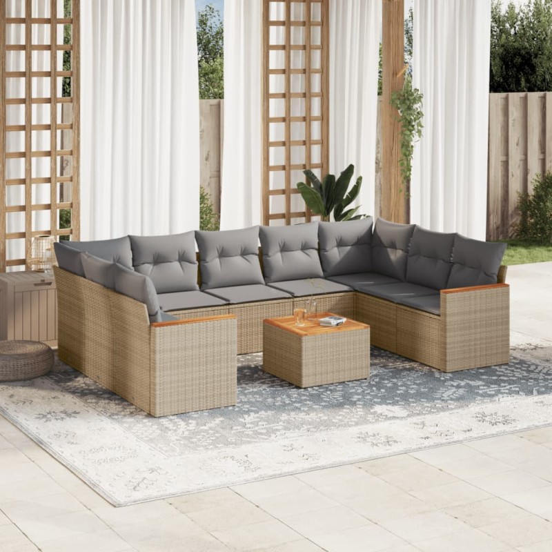 vidaXL Juego de sofás jardín con cojines beige 10 pzas ratán sintético vidaXL Juego de sofás jardín con cojines beige 10 pzas ratán sintético