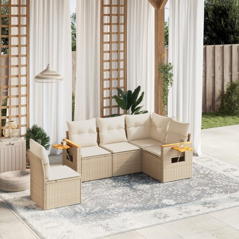 vidaXL Juego de sofás jardín con cojines 5 pzas ratán sintético beige vidaXL Juego de sofás jardín con cojines 5 pzas ratán sintético beige