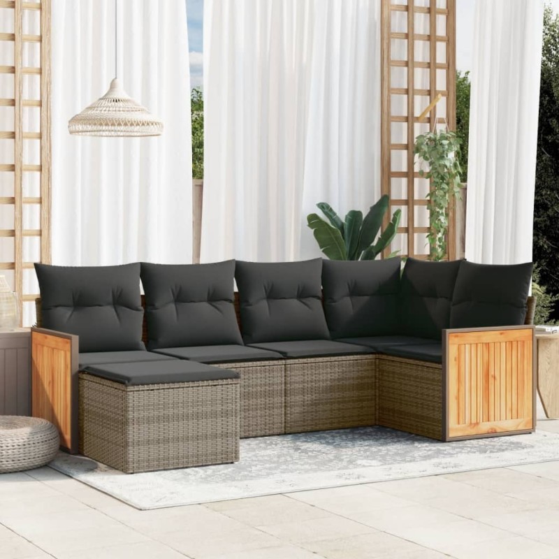 vidaXL Set de muebles de jardín 6 pzas y cojines ratán sintético gris