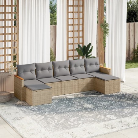 vidaXL Juego de sofás jardín con cojines beige mezcla 7 pzas ratán PE