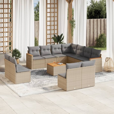 vidaXL Juego de sofás jardín con cojines beige mezcla 12 pzas ratán PE