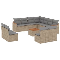vidaXL Juego de sofás jardín con cojines beige mezcla 12 pzas ratán PE