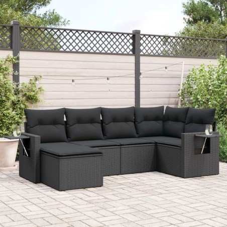 vidaXL Set de sofás de jardín 6 piezas y cojines ratán sintético negro