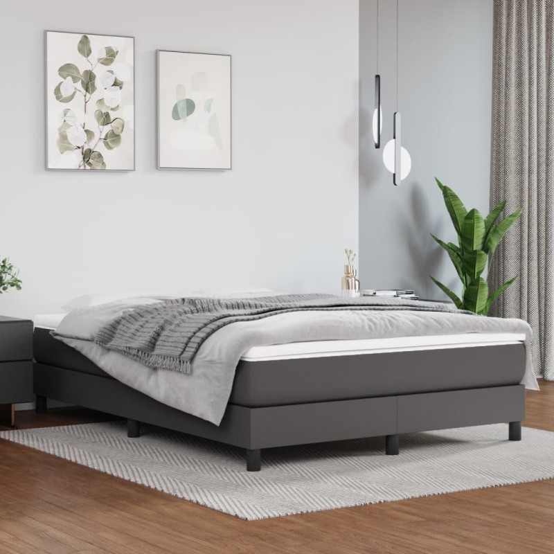 vidaXL Cama box spring con colchón cuero sintético gris 140x190 cm vidaXL Cama box spring con colchón cuero sintético gris 140x190 cm