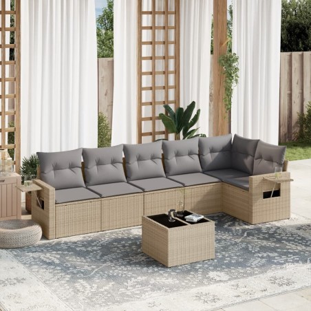vidaXL Set sofás de jardín 7 piezas y cojines ratán sintético beige