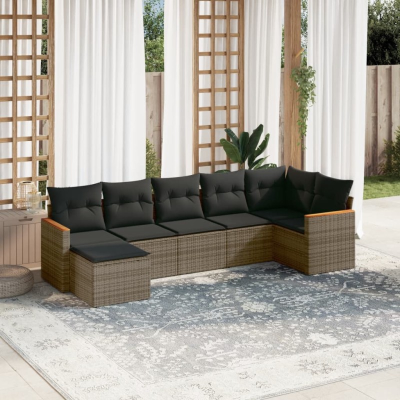 vidaXL Set de sofás de jardín 7 piezas con cojines ratán PE gris vidaXL Set de sofás de jardín 7 piezas con cojines ratán PE gris