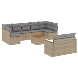 vidaXL Juego de sofás jardín con cojines beige 10 pzas ratán sintético