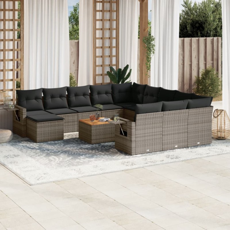 vidaXL Set sofás de jardín con cojines 13 piezas ratán sintético gris vidaXL Set sofás de jardín con cojines 13 piezas ratán sintético gris