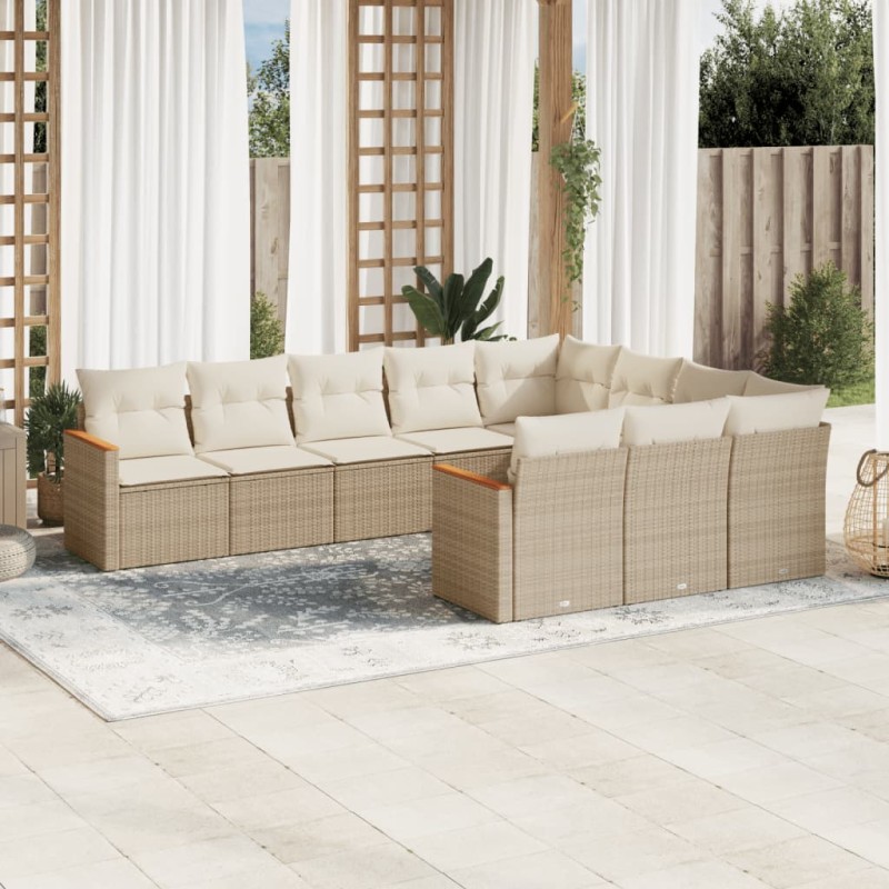 vidaXL Juego de sofás jardín con cojines beige 10 pzas ratán sintético vidaXL Juego de sofás jardín con cojines beige 10 pzas ratán sintético