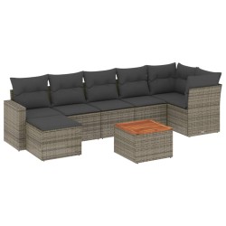 vidaXL Set de sofás de jardín 8 pzas y cojines ratán sintético gris