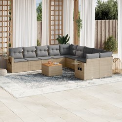 vidaXL Set de sofás de jardín 11pzas con cojines ratán sintético beige