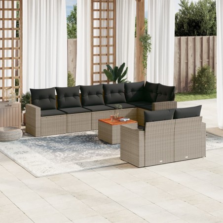 vidaXL Set de muebles de jardín 9 pzas y cojines ratán sintético gris