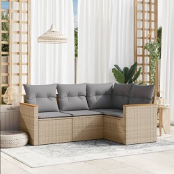 vidaXL Juego de sofás jardín con cojines beige mezcla 4 pzas ratán PE