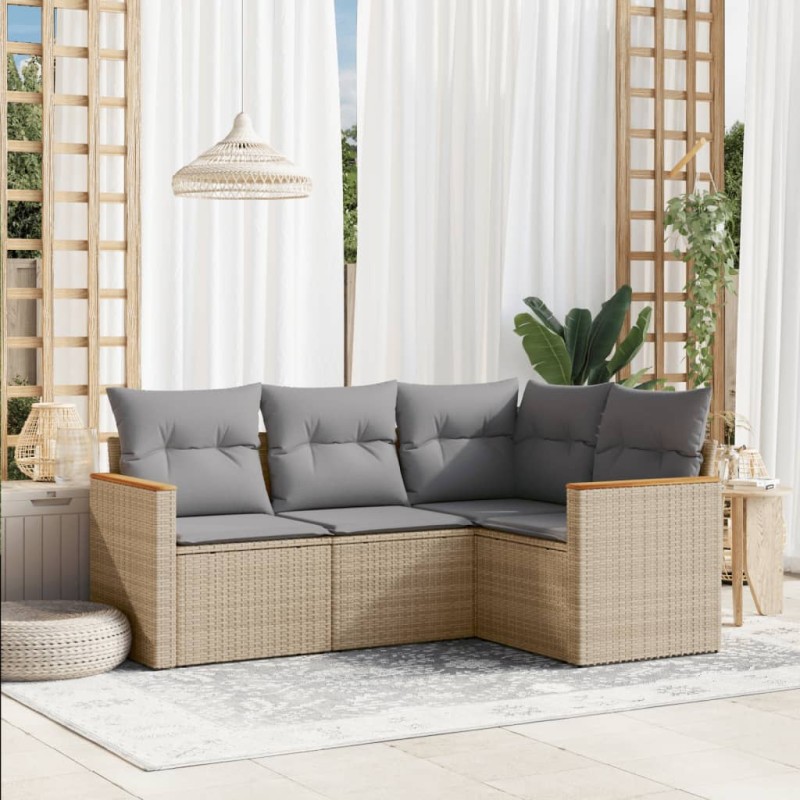vidaXL Juego de sofás jardín con cojines beige mezcla 4 pzas ratán PE vidaXL Juego de sofás jardín con cojines beige mezcla 4 pzas ratán PE