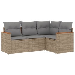vidaXL Juego de sofás jardín con cojines beige mezcla 4 pzas ratán PE