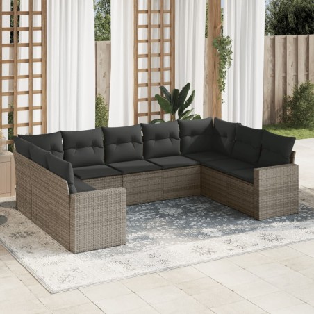 vidaXL Set de muebles de jardín 9 pzas y cojines ratán sintético gris