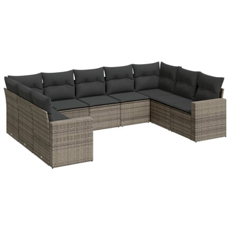vidaXL Set de muebles de jardín 9 pzas y cojines ratán sintético gris