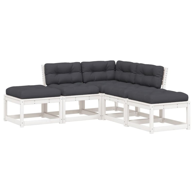 vidaXL Set sofás jardín 5 pzas con cojines madera maciza pino blanco vidaXL Set sofás jardín 5 pzas con cojines madera maciza pino blanco